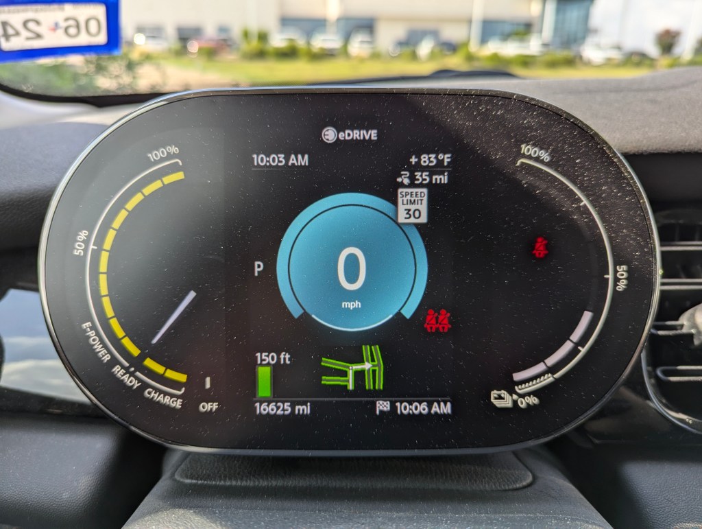 Gauge cluster in the 2023 Mini Cooper SE.