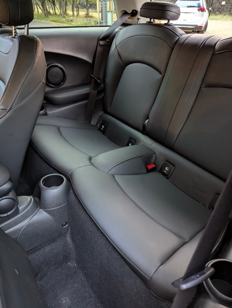 View of the back seats in the 2023 Mini Cooper SE.