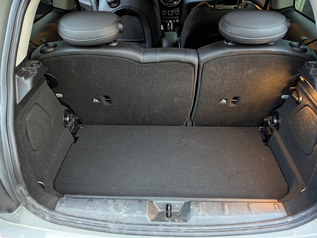 View of the back cargo area in the 2023 Mini Cooper SE.