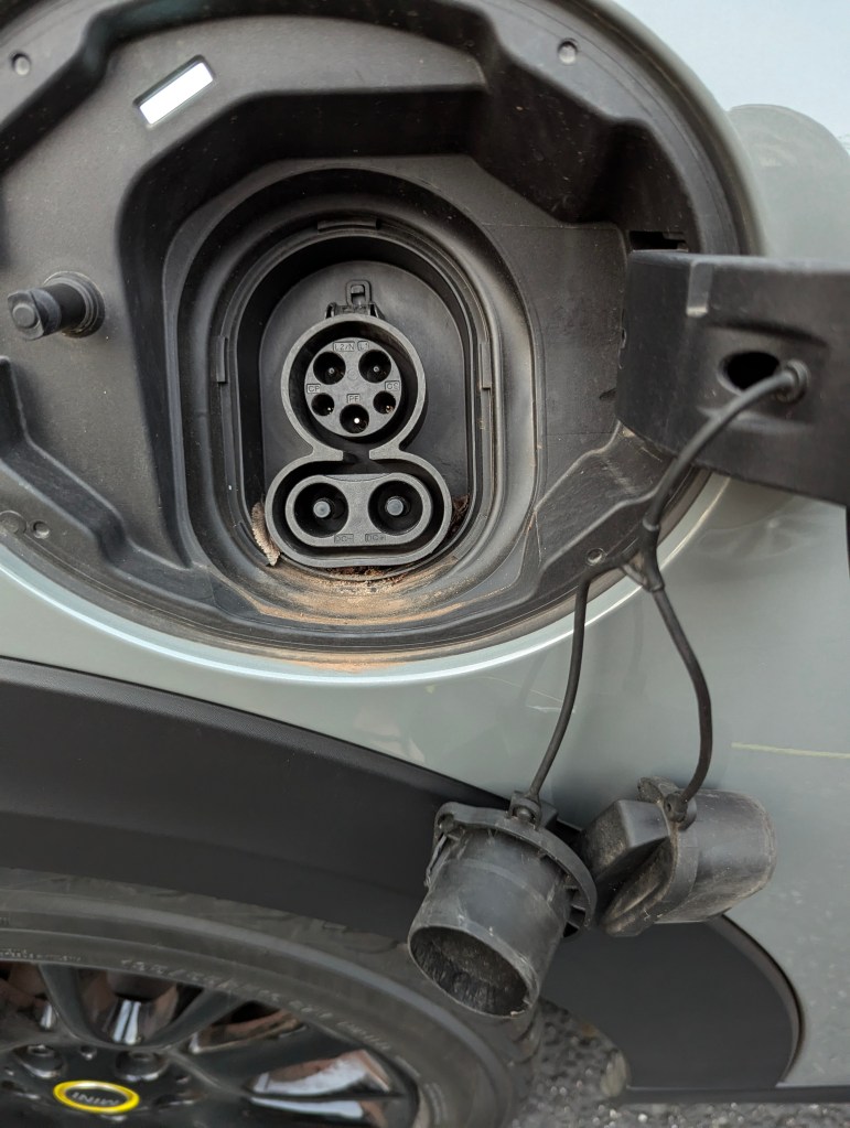 The Mini Cooper SE's charger port.