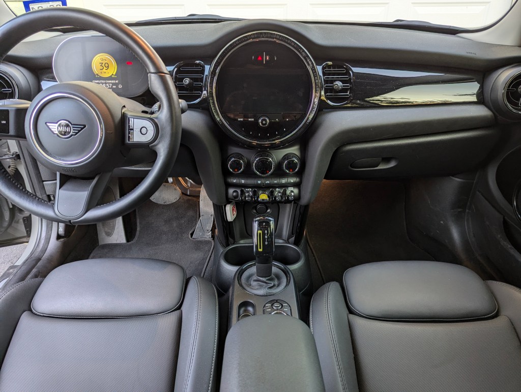 Interior front view of the 2023 Mini Cooper SE.
